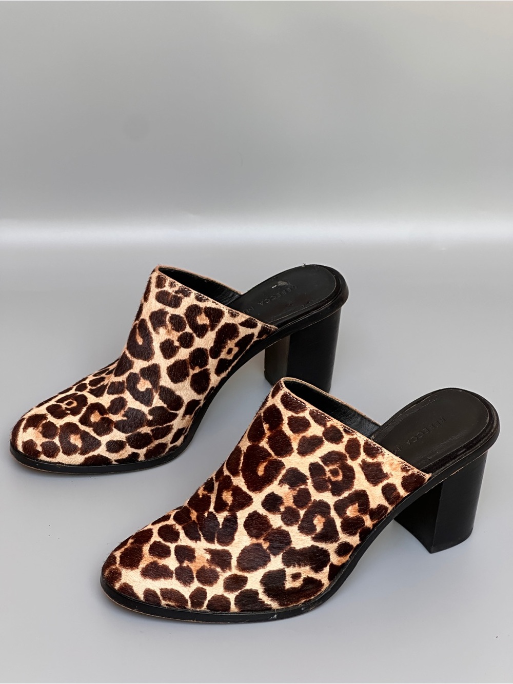 Rebecca‎ Minkoff Leopard Pony Hair Animal Print Block Heel Mule Slides Size 7